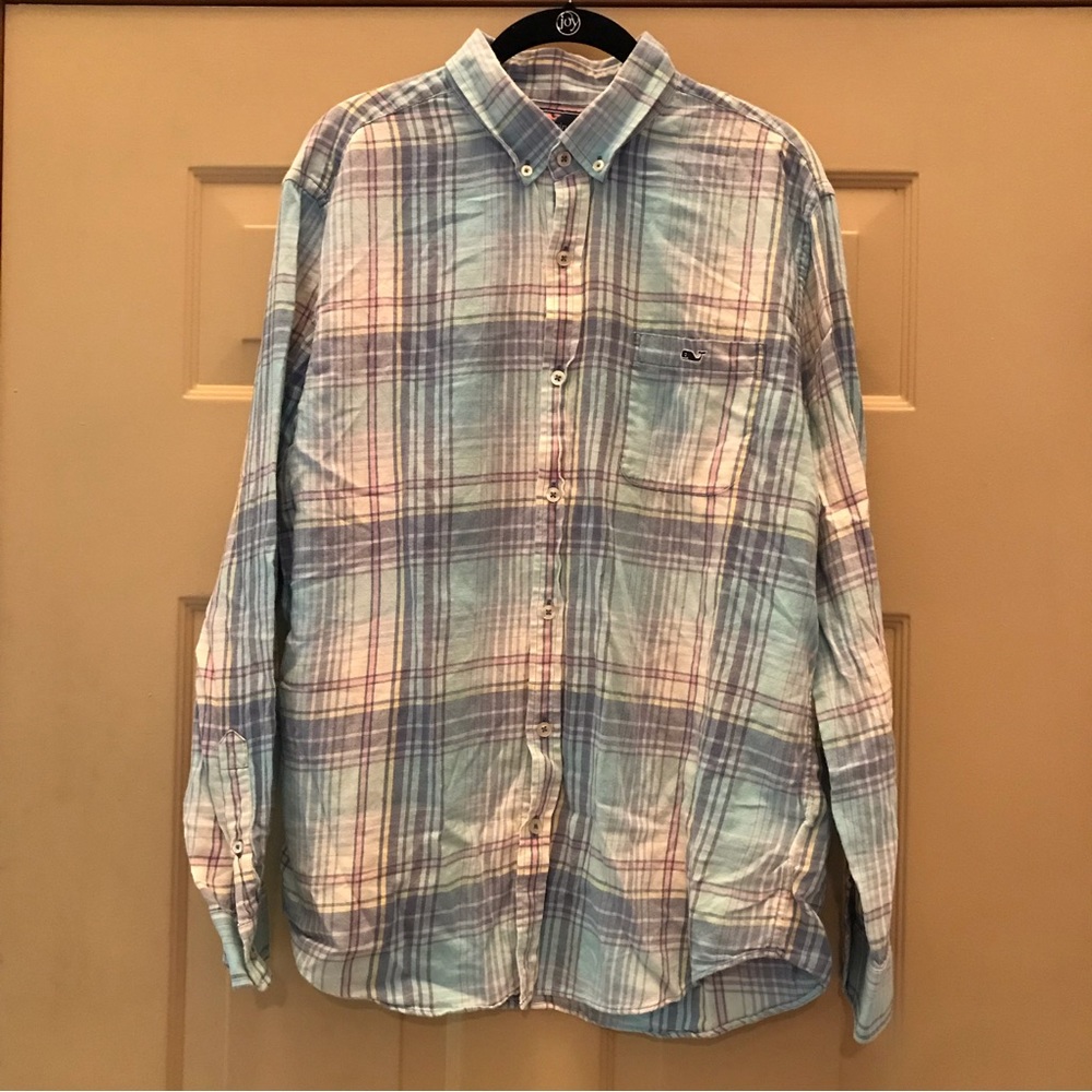 Mens Vineyard Vines Slim Fit Tucker Shirt Size Large Plaid Blue.